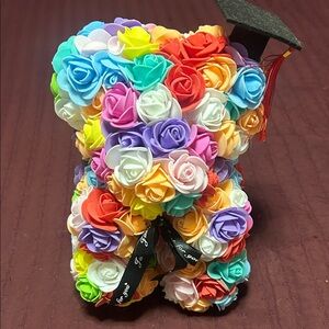 Multicolor Rose Foam Bear with Graduation Cap